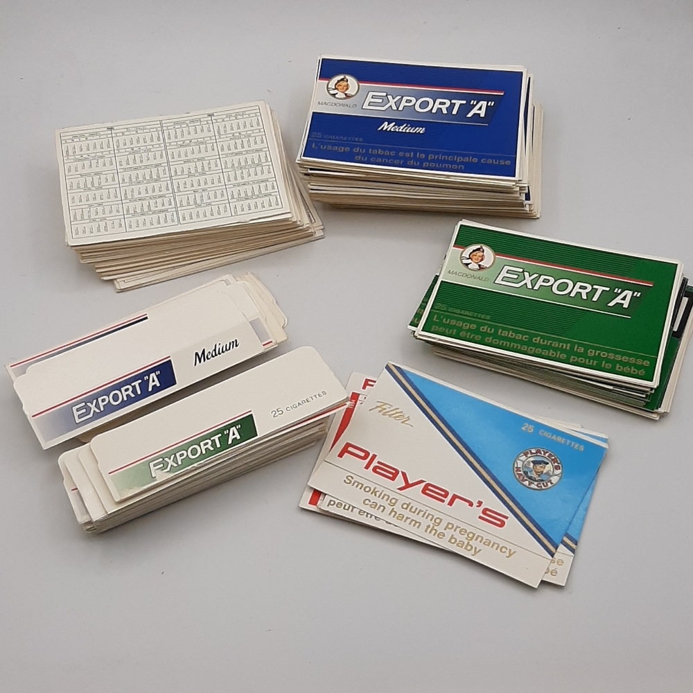 Export "A" Cigarette Packages Cut Up Blue & Green 1990's Over 50 Packages Player